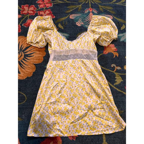 For Love & Lemons Daffodil Satin Floral Lace Mini Dress Size Medium - Picture 7 of 9
